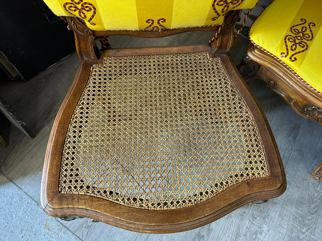 Set 4x antiker Barock Stuhl um 1880 Nussbaum Rattan Geflecht