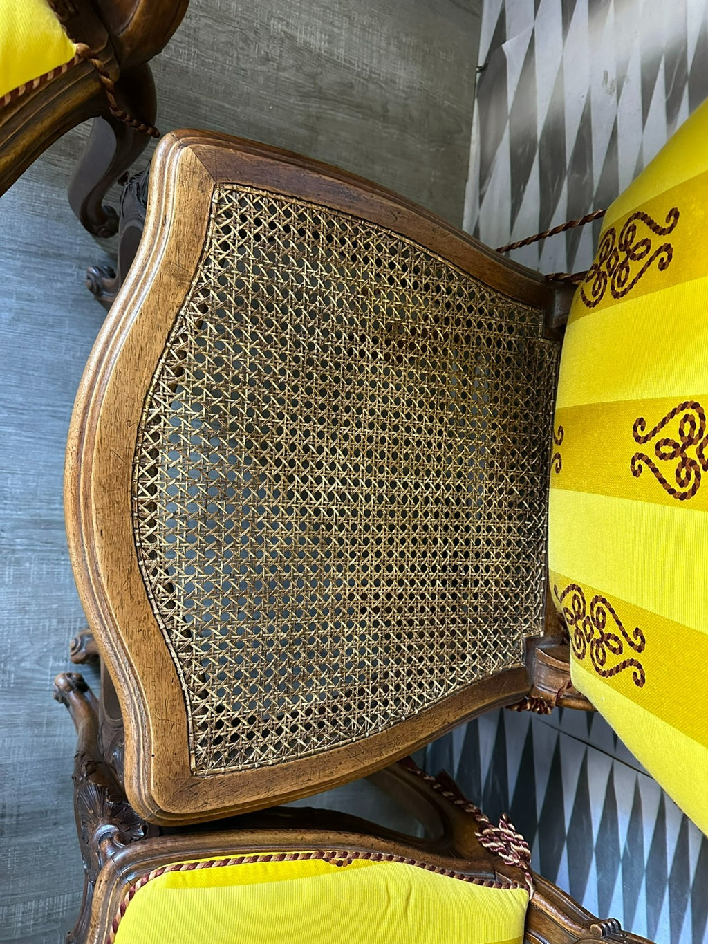 Set 4x antiker Barock Stuhl um 1880 Nussbaum Rattan Geflecht