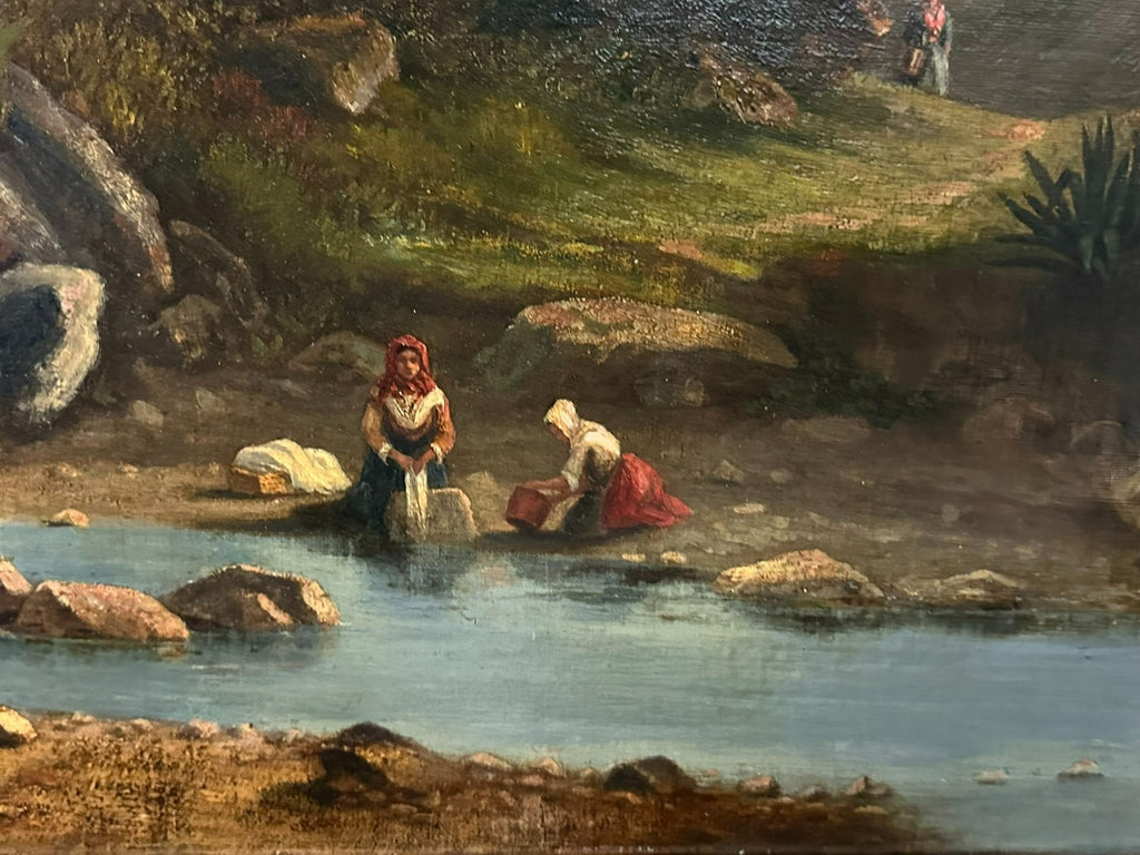 David Sutter (1811-1880) antikes Ölgemälde Romatische Landschaft mit Personen