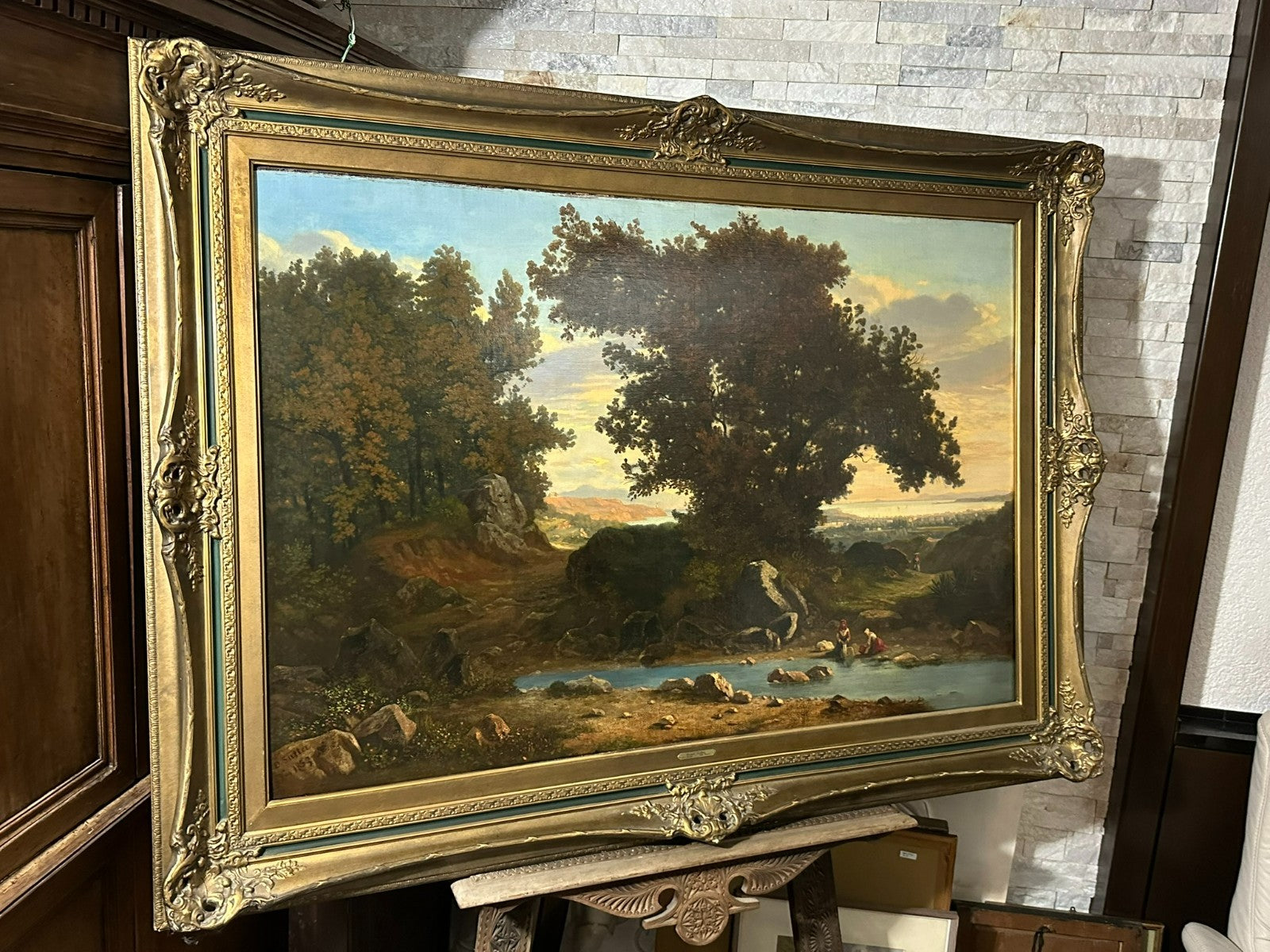 David Sutter (1811-1880) antikes Ölgemälde Romatische Landschaft mit Personen
