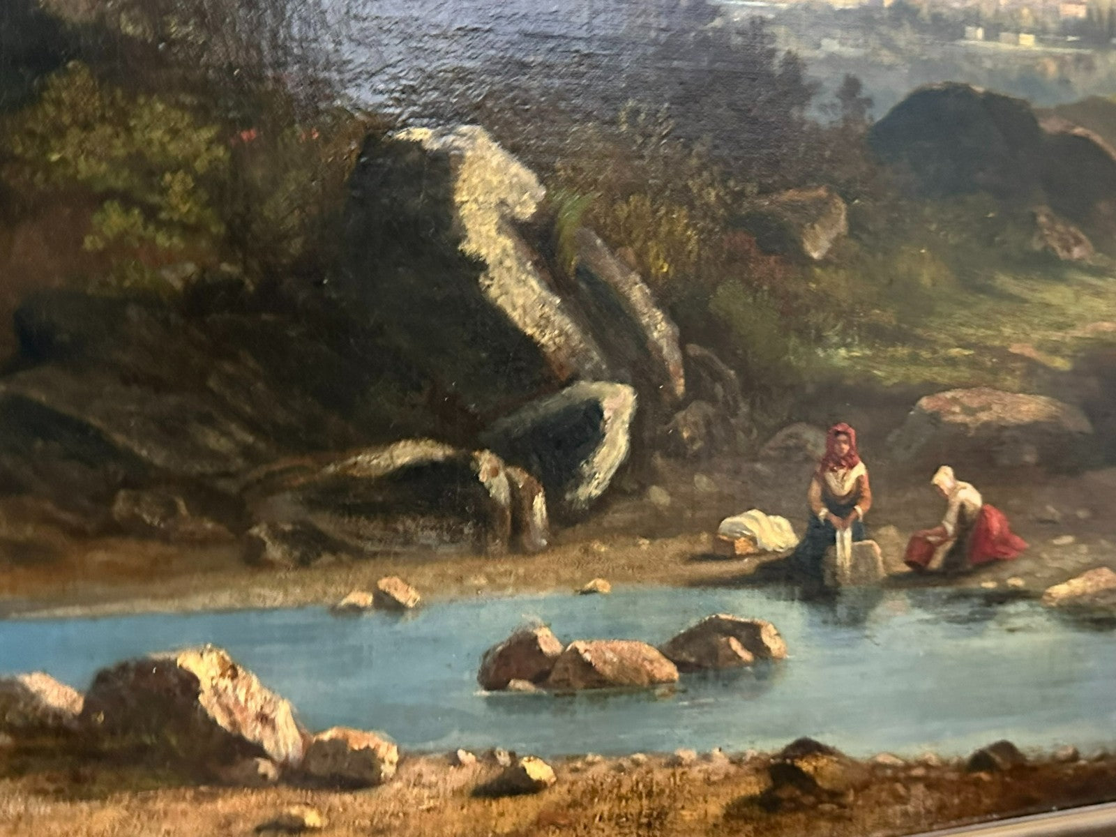 David Sutter (1811-1880) antikes Ölgemälde Romatische Landschaft mit Personen