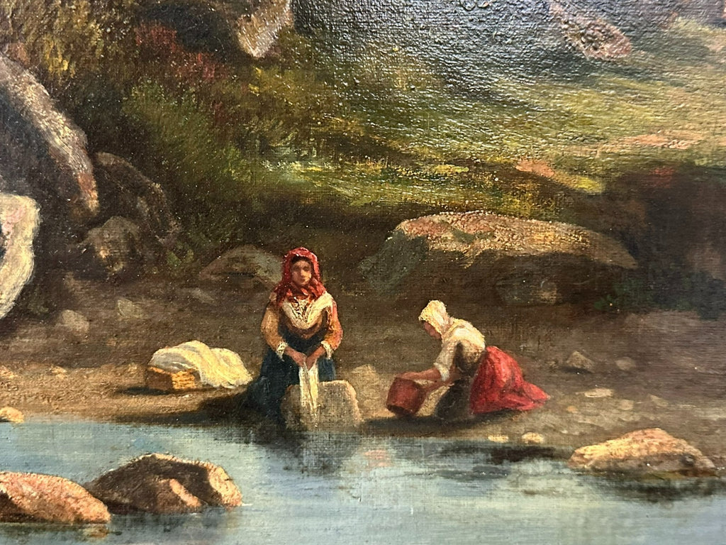 David Sutter (1811-1880) antikes Ölgemälde Romatische Landschaft mit Personen