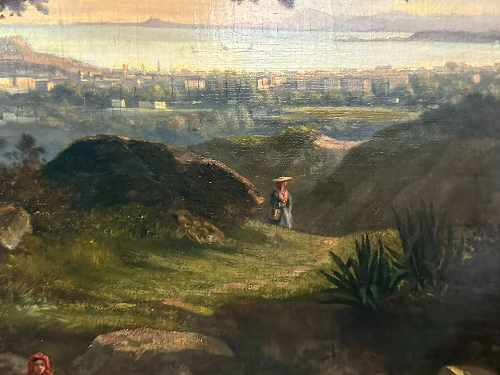 David Sutter (1811-1880) antikes Ölgemälde Romatische Landschaft mit Personen