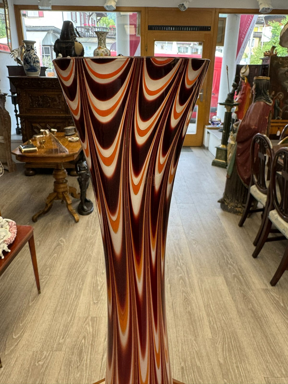 Vintage Bodenvase grosse Vase aus Glas Lollipop Space Age Schott Zwiesel 73x30cm