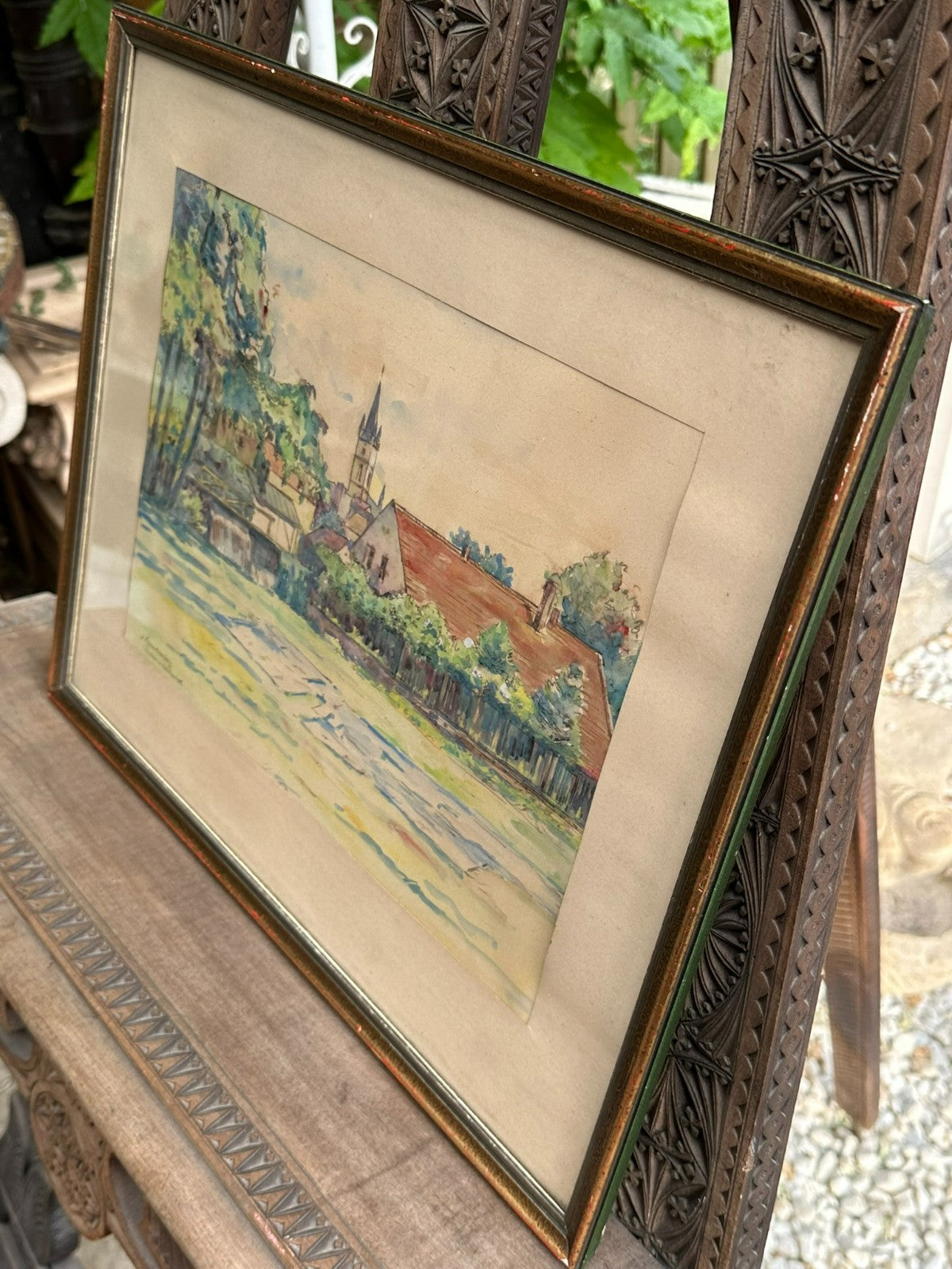Erich Frankenberg Aquarell Tachau Marienbad Dorf Landschaft gerahmt
