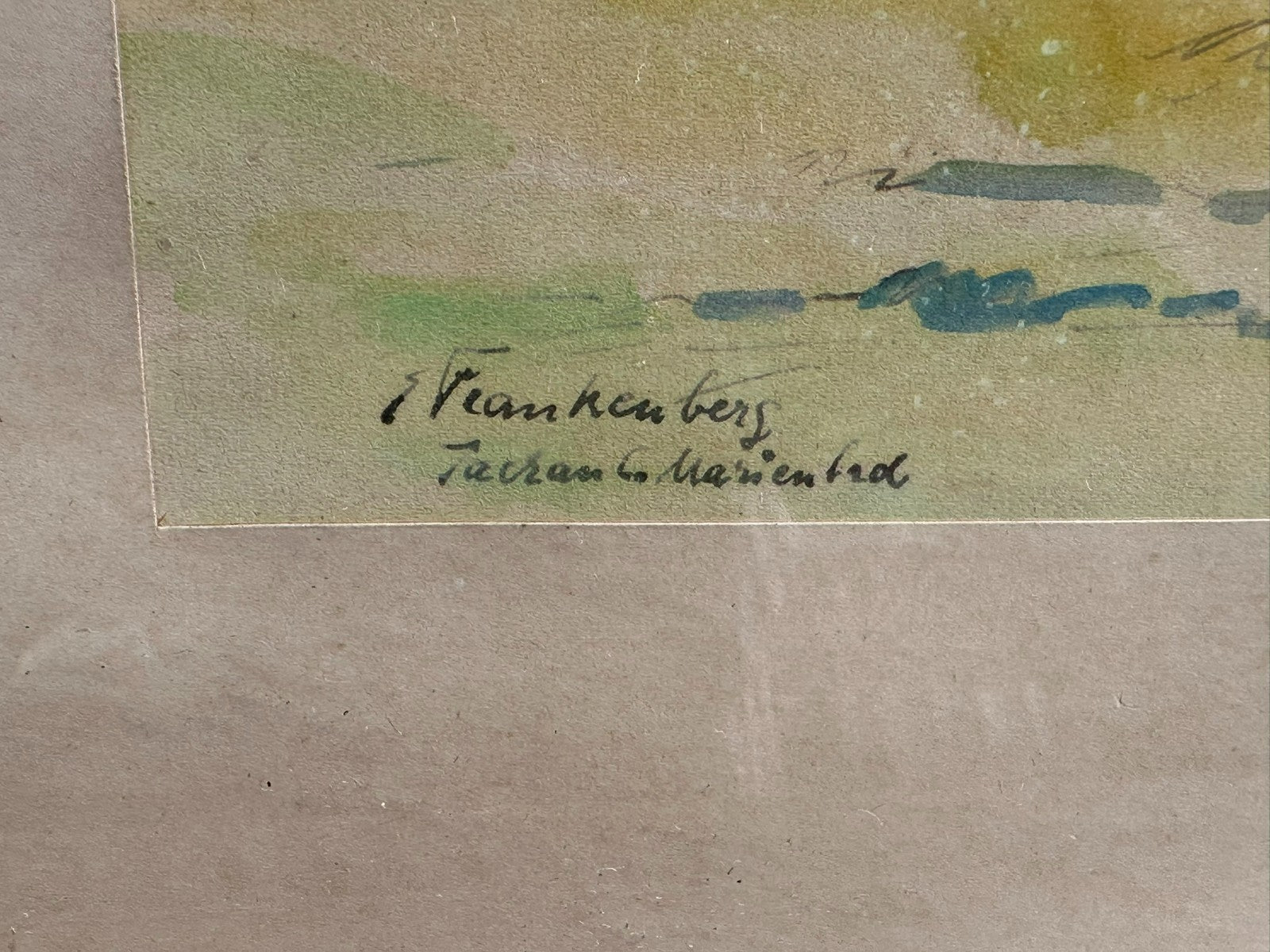 Erich Frankenberg Aquarell Tachau Marienbad Dorf Landschaft gerahmt