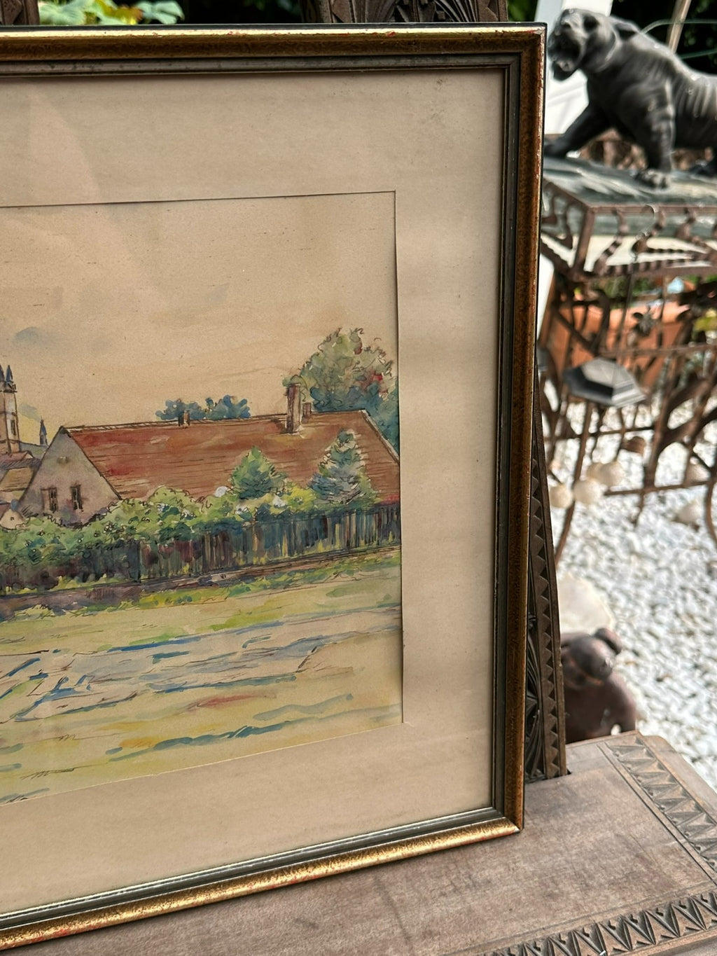 Erich Frankenberg Aquarell Tachau Marienbad Dorf Landschaft gerahmt