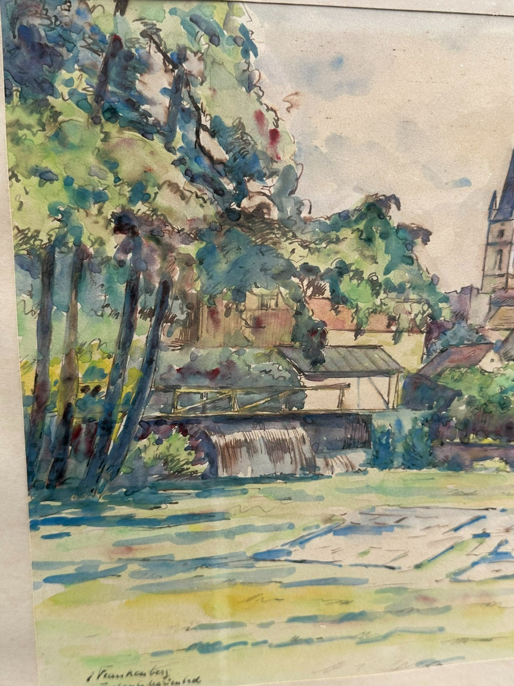 Erich Frankenberg Aquarell Tachau Marienbad Dorf Landschaft gerahmt