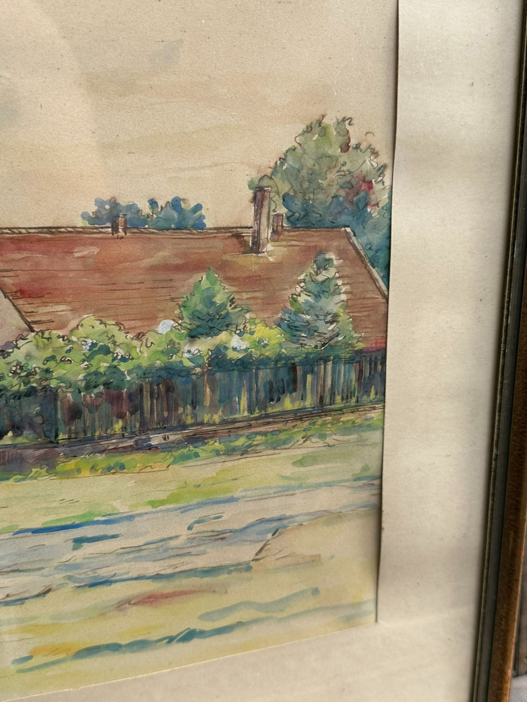 Erich Frankenberg Aquarell Tachau Marienbad Dorf Landschaft gerahmt
