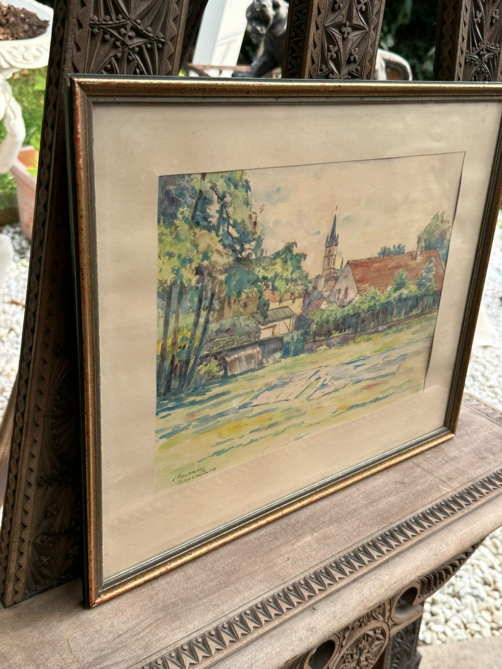 Erich Frankenberg Aquarell Tachau Marienbad Dorf Landschaft gerahmt