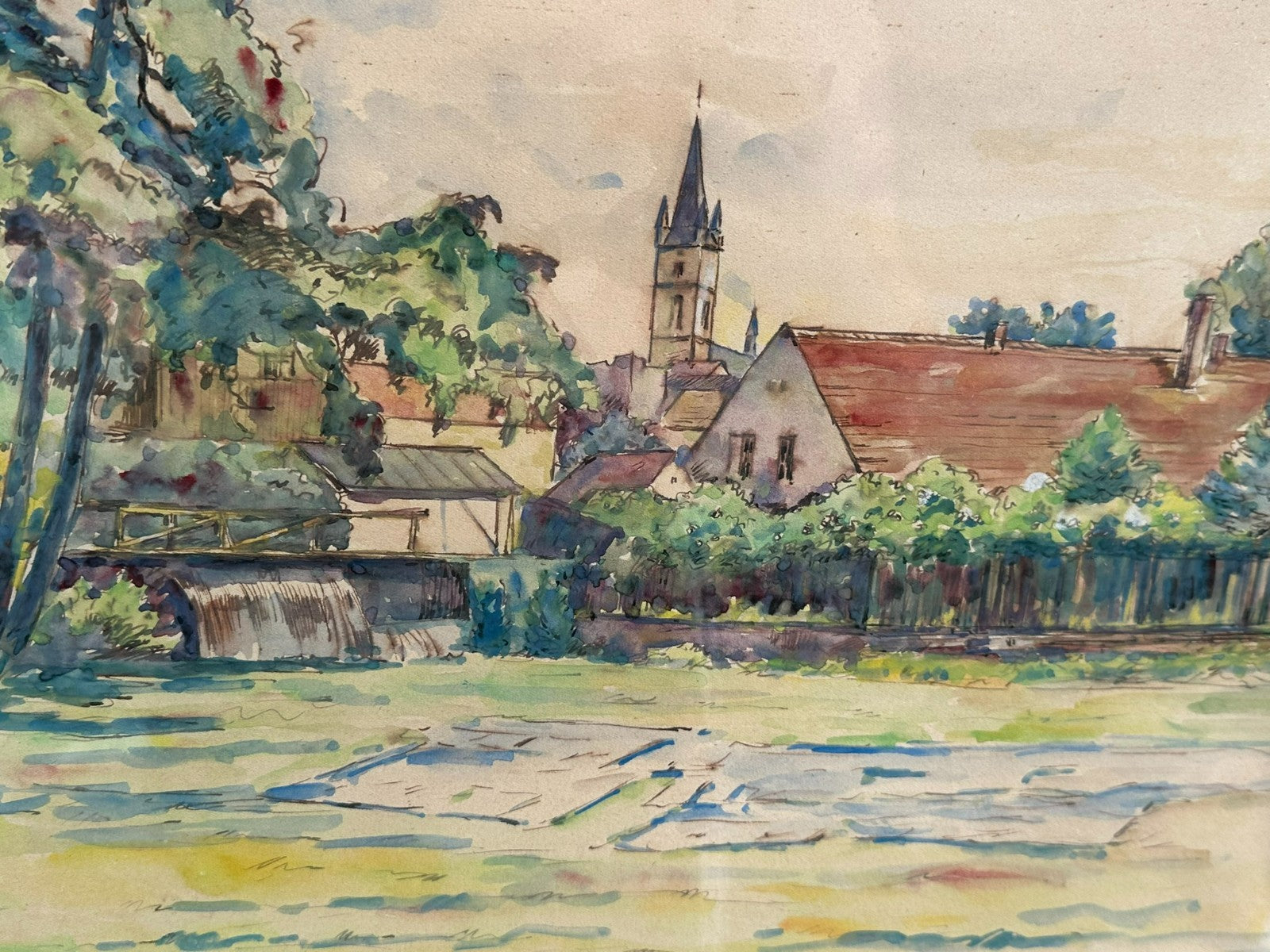 Erich FRANKENBERG AQUARELL TACHAU MARIENBAD DORF LANDSCHAFT GERAHMT