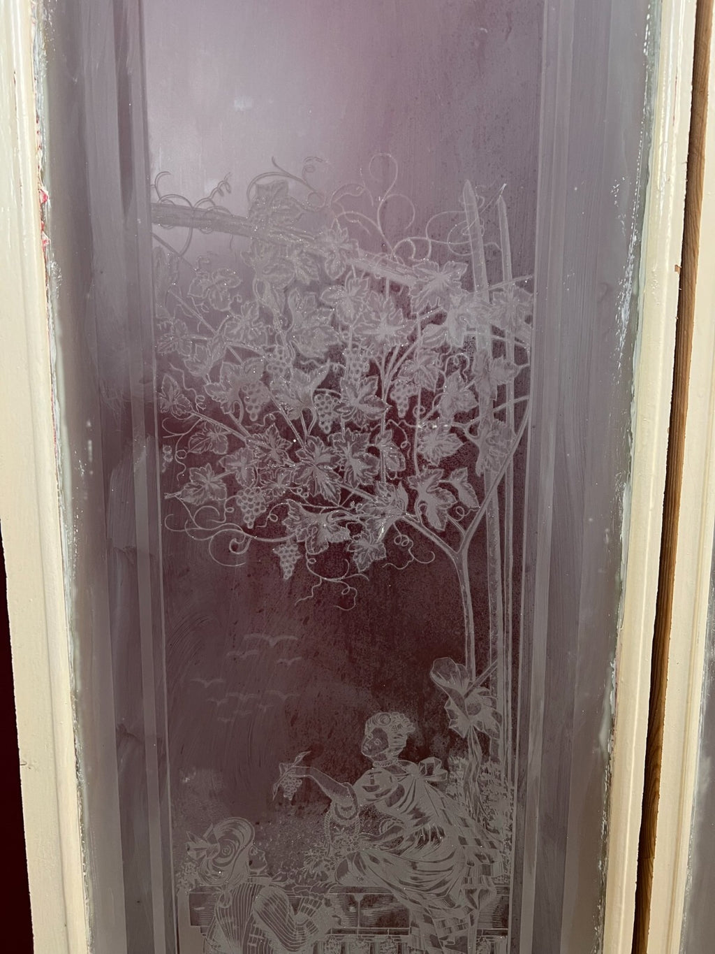 Paar antike Glasscheiben Fenster Glas Jugendstil original 1900 Personen Blumen