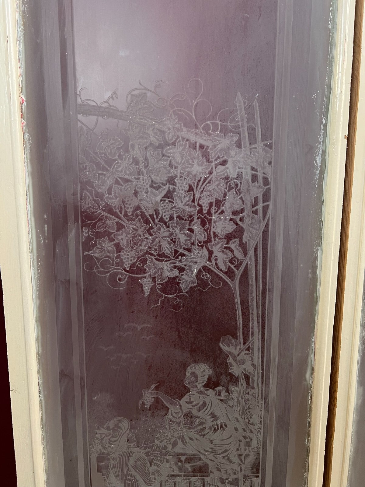 Paar antike Glasscheiben Fenster Glas Jugendstil original 1900 Personen Blumen