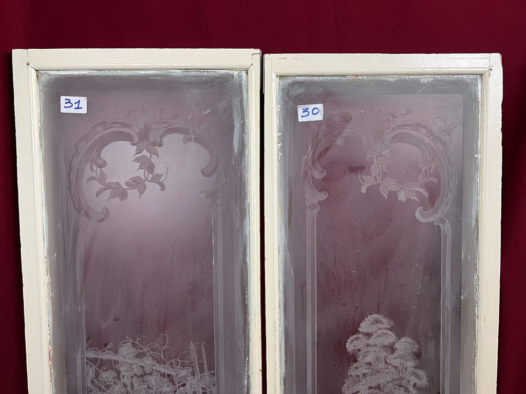 Paar antike Glasscheiben Fenster Glas Jugendstil original 1900 Personen Blumen