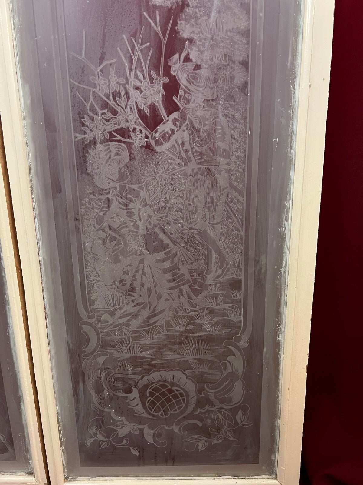 Paar antike Glasscheiben Fenster Glas Jugendstil original 1900 Personen Blumen