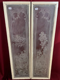 PAAR ANTIKE GLASSCHEIBEN FENSTER GLAS JUGENDSTIL ORIGINAL 1900 PERSONEN BLUMEN