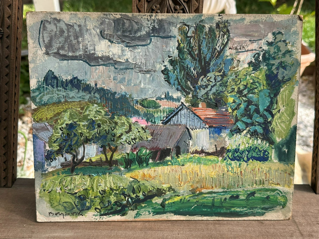Ölgemälde der Abuernhof Landschaft Häuser Stanislaw Borysowski (1906-1988)
