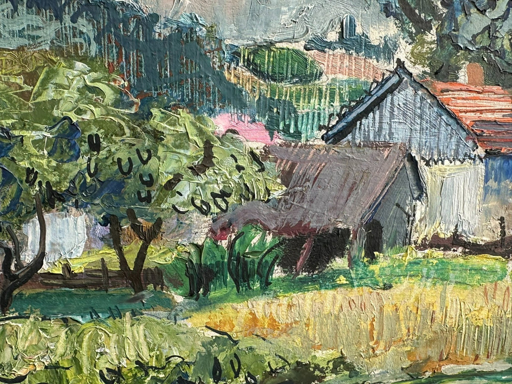 Ölgemälde der Abuernhof Landschaft Häuser Stanislaw Borysowski (1906-1988)