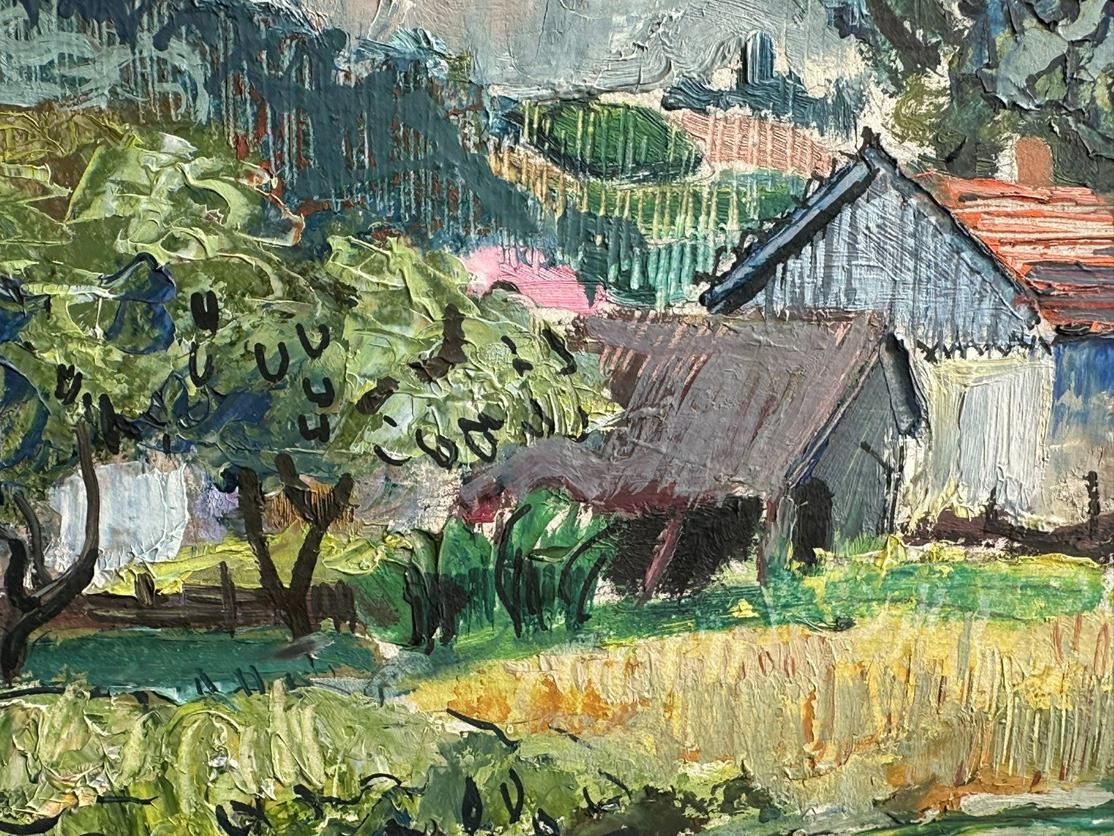 Ölgemälde der Abuernhof Landschaft Häuser Stanislaw Borysowski (1906-1988)