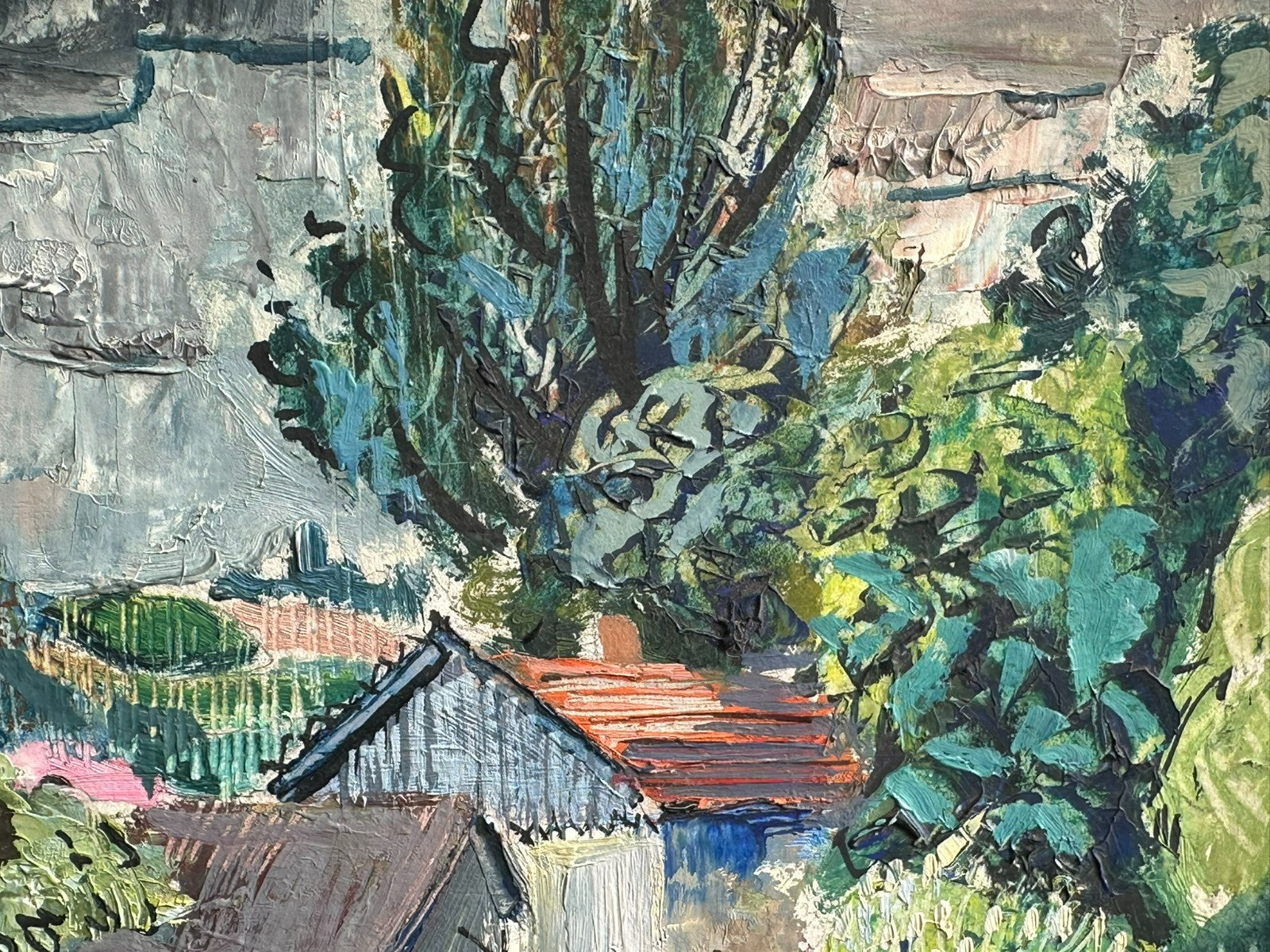 Ölgemälde der Abuernhof Landschaft Häuser Stanislaw Borysowski (1906-1988)