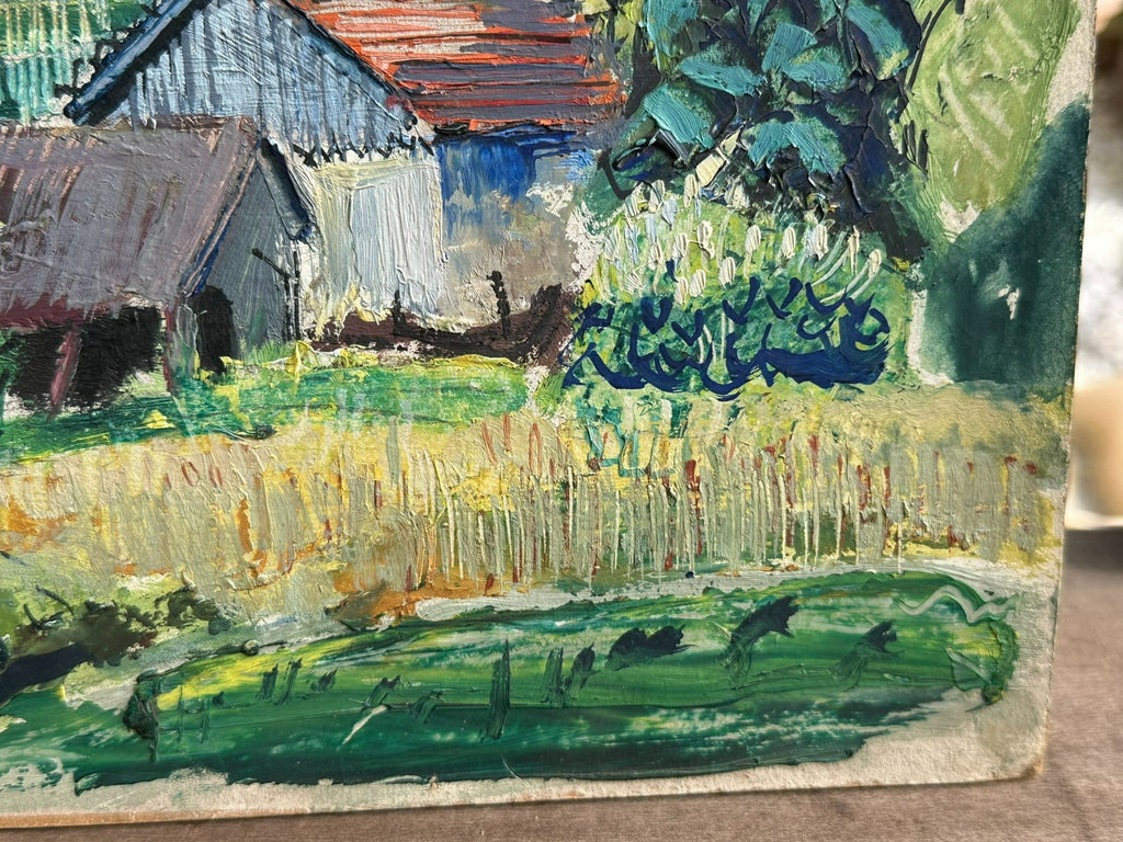 Ölgemälde der Abuernhof Landschaft Häuser Stanislaw Borysowski (1906-1988)