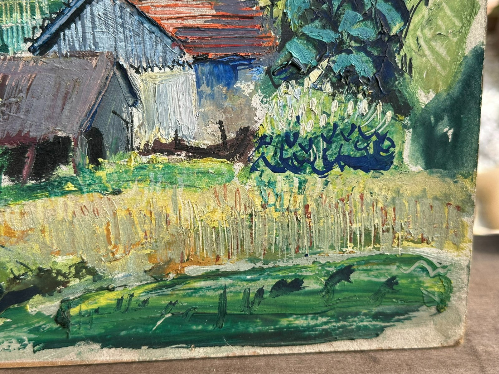 Ölgemälde der Abuernhof Landschaft Häuser Stanislaw Borysowski (1906-1988)