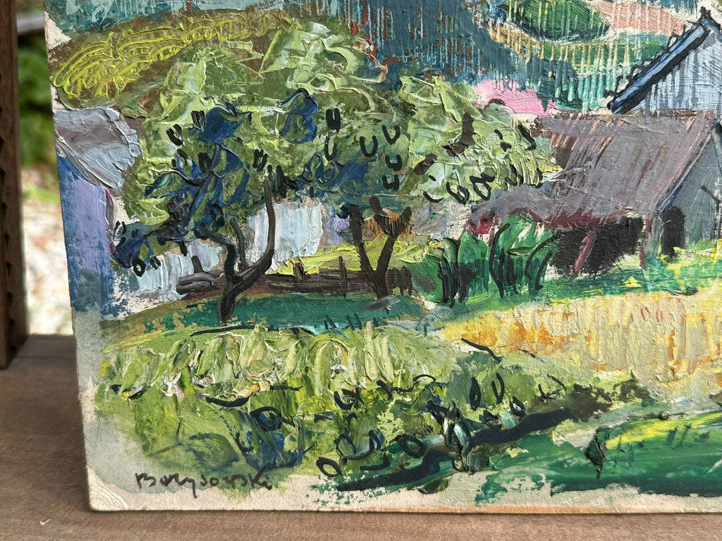Ölgemälde der Abuernhof Landschaft Häuser Stanislaw Borysowski (1906-1988)