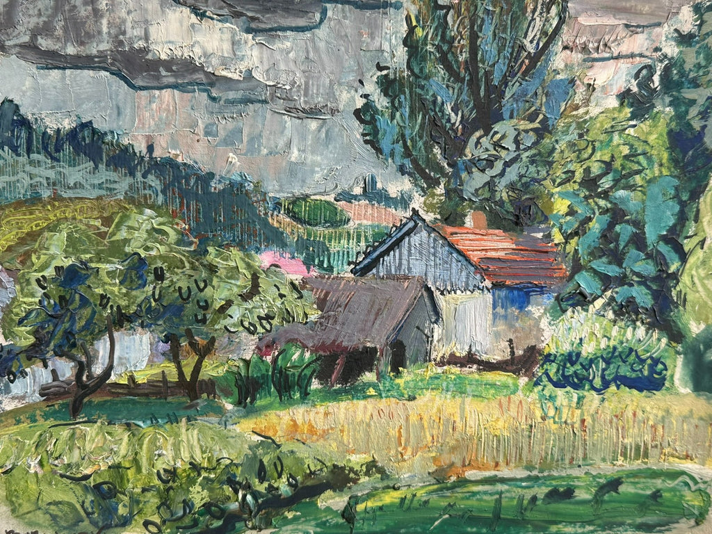 ÖLGEMÄLDE DER ABUERNHOF LANDSCHAFT HÄUSER Stanislaw BORYSOWSKI (1906-1988)