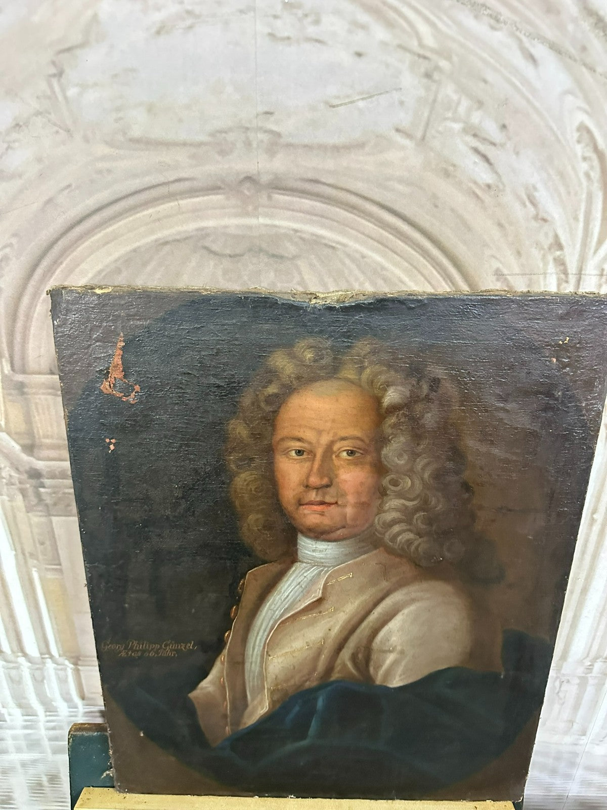 Antikes Ölgemälde Barock Gemälde Portrait des Georg Philipp Günzel 18 tes Jhdt