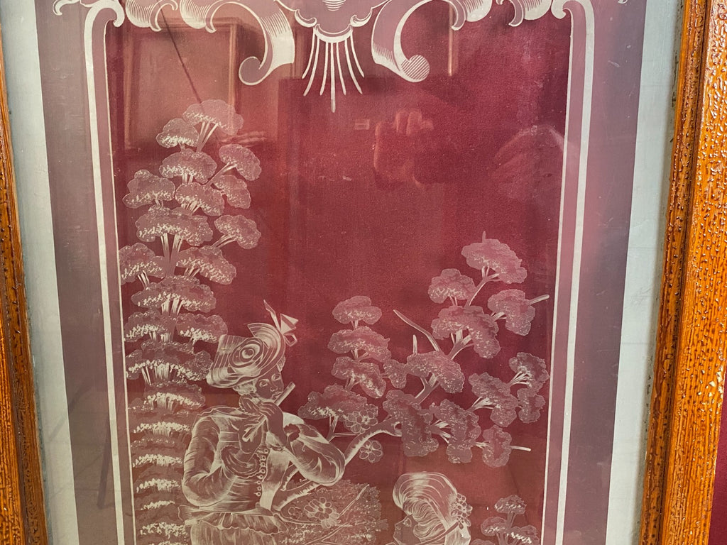 Antike Glasscheibe Historismus / Jugendstil um 1890 Galante Personen 51x111cm