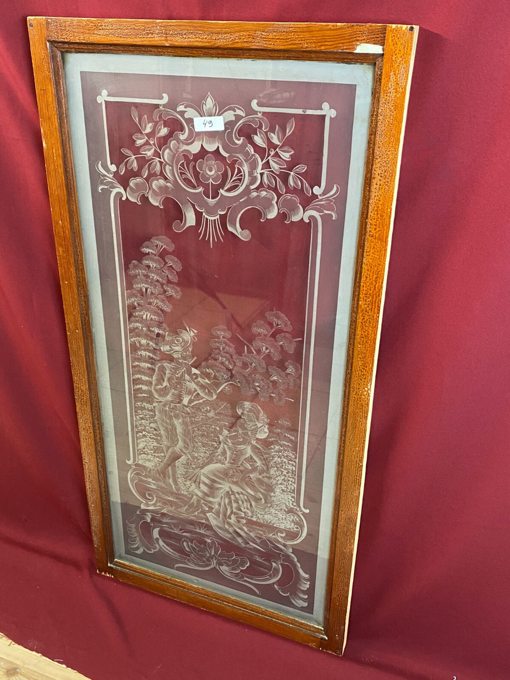 Antike Glasscheibe Historismus / Jugendstil um 1890 Galante Personen 51x111cm