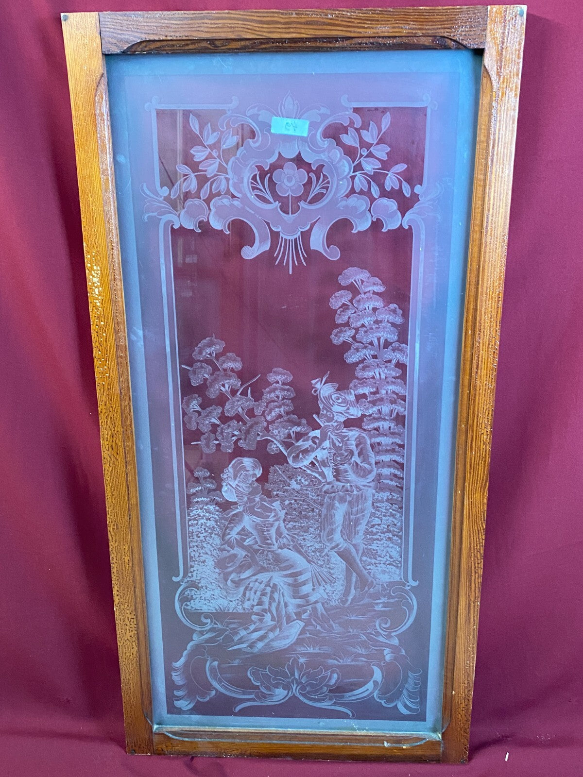 Antike Glasscheibe Historismus / Jugendstil um 1890 Galante Personen 51x111cm