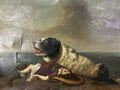 ANTIKES ÖLGEMÄLDE NACH EDWIN LANDSEER HUND RETTET MÄDCHEN 19 TES JHDT