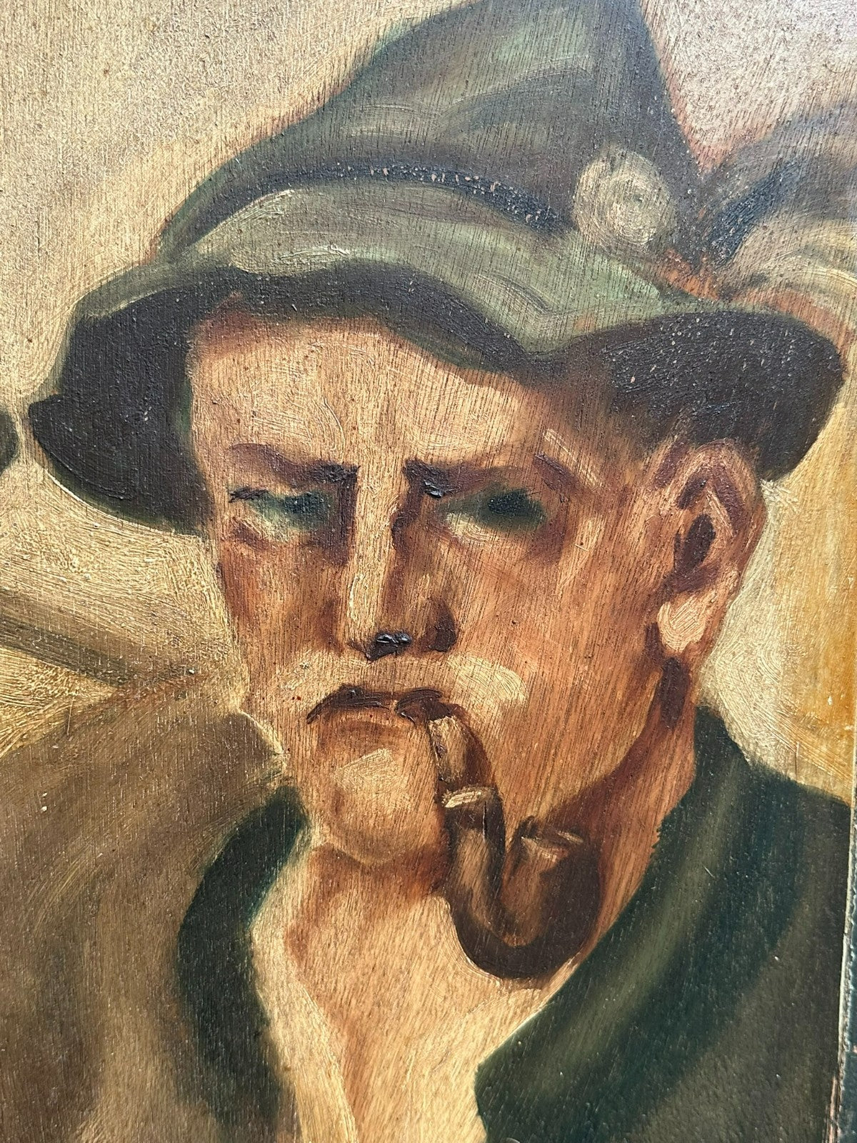 Ölgemälde Portrait Zwei Bauer mit Pfeife und Hut