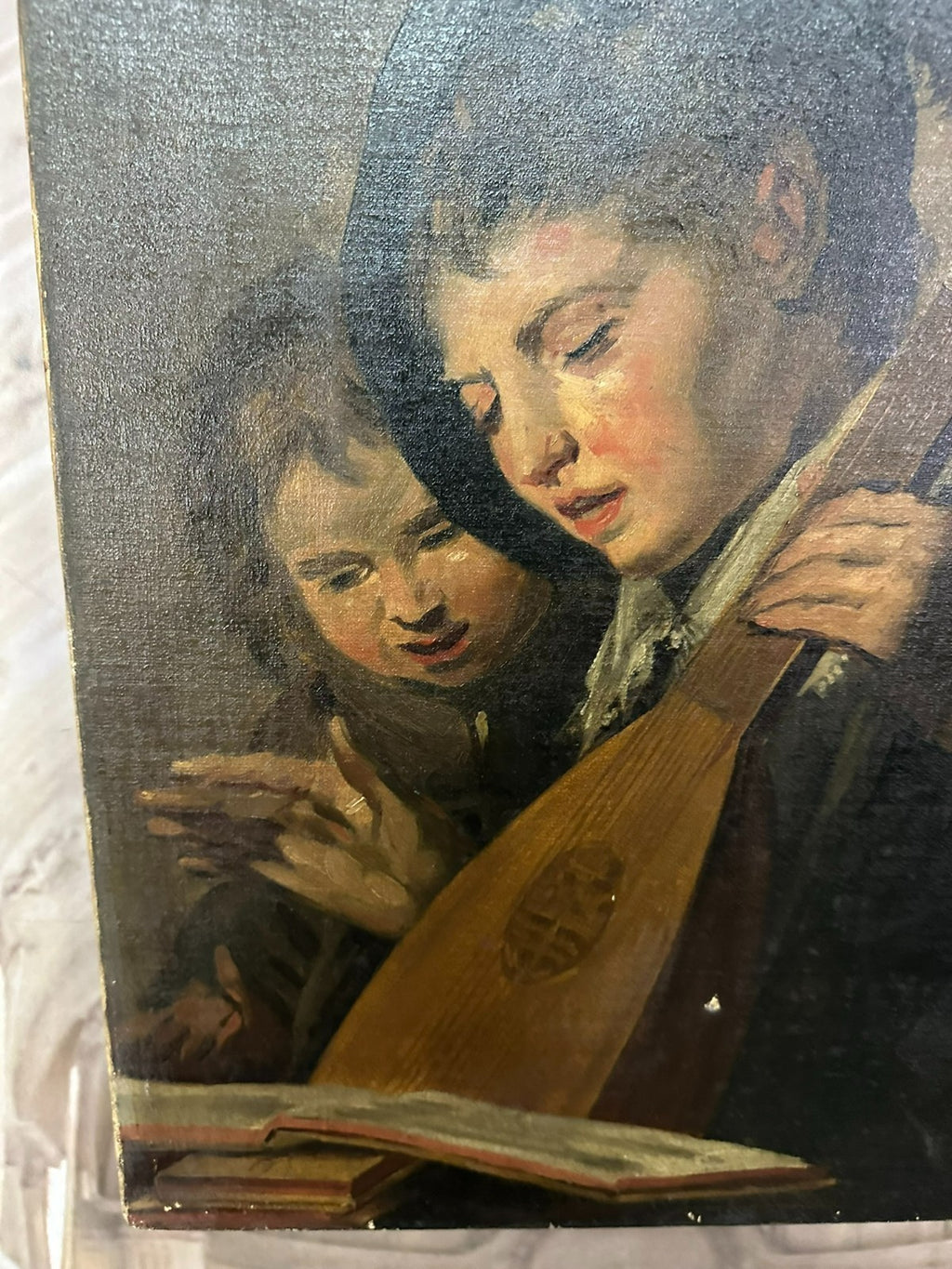 Antikes Ölgemälde nach Franz Hals die Musikanten Kinder