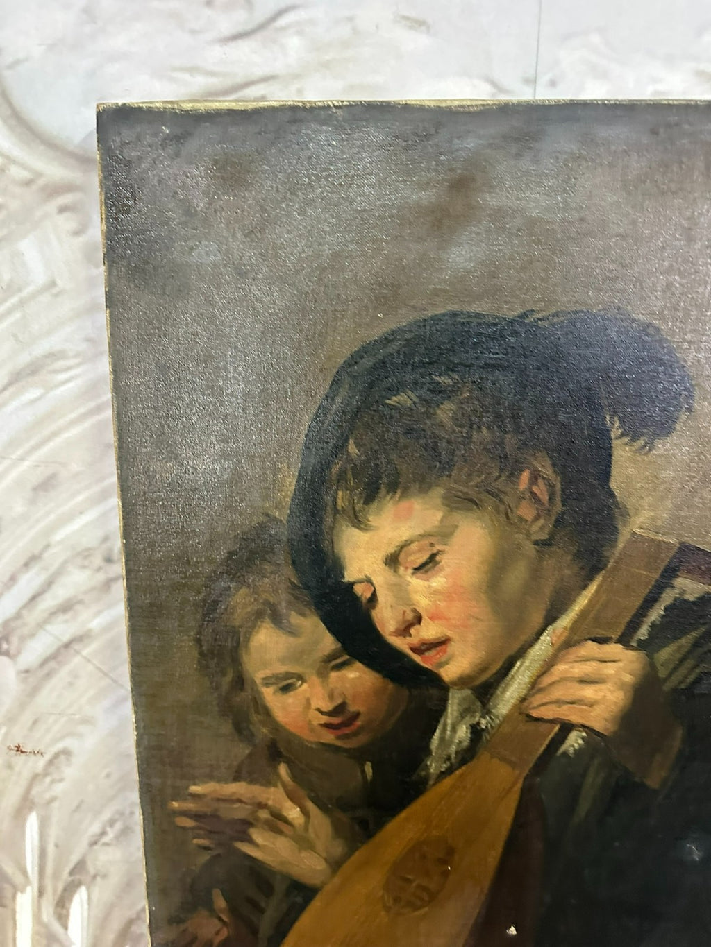 Antikes Ölgemälde nach Franz Hals die Musikanten Kinder