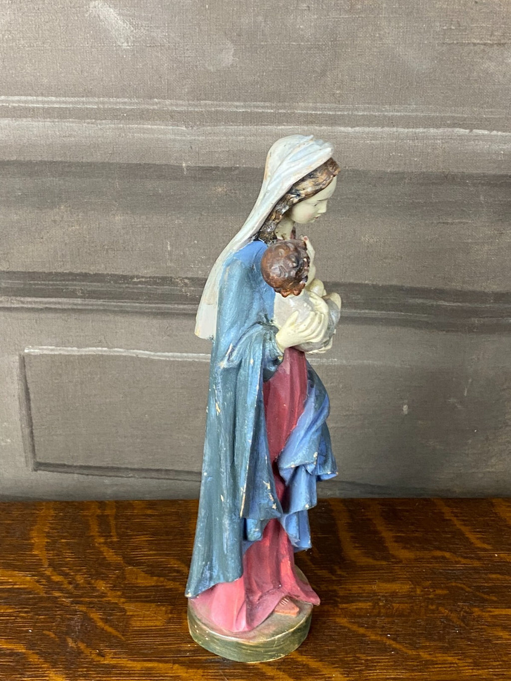 Heiligenfigur Heilige Maria mit dem Jesuskind Holz handbemalt Polychromie 28cm