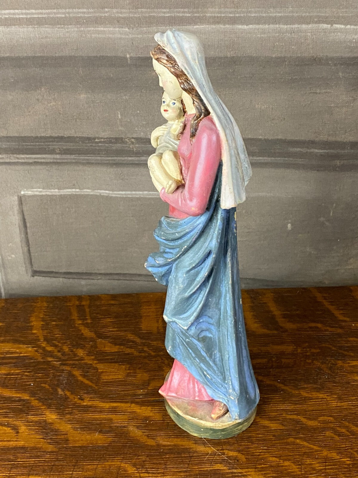 Heiligenfigur Heilige Maria mit dem Jesuskind Holz handbemalt Polychromie 28cm