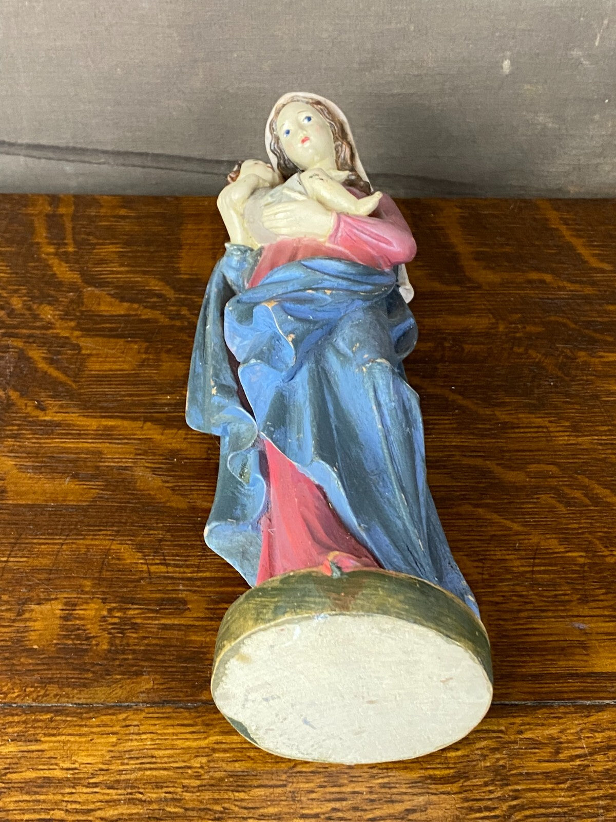 Heiligenfigur Heilige Maria mit dem Jesuskind Holz handbemalt Polychromie 28cm