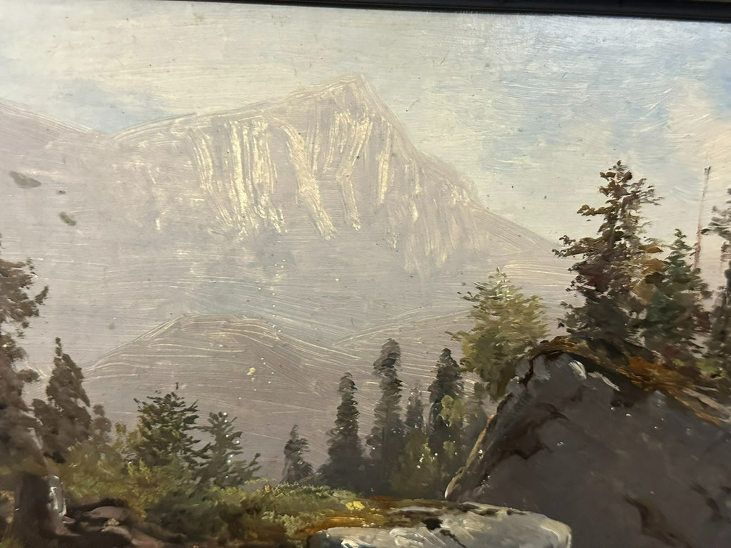 L. Valez antikes Ölgemälde Romatiker Fluss Landschaft vor Gebirge