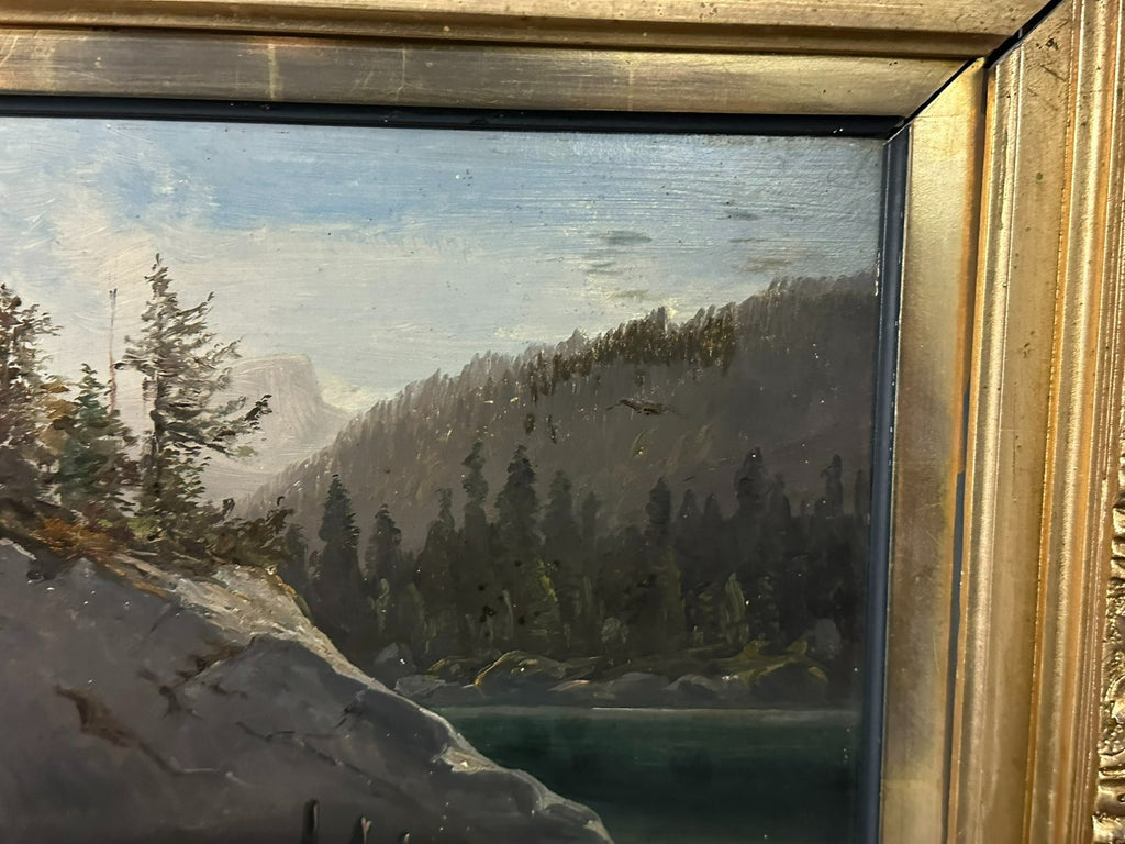 L. Valez antikes Ölgemälde Romatiker Fluss Landschaft vor Gebirge