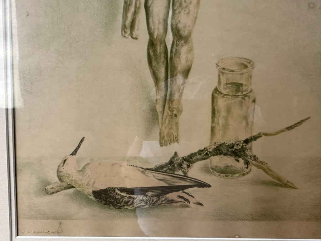 Wim Schuhmacher (1894-1986) grosse Lithografie Stillleben mit Jesus Korpus