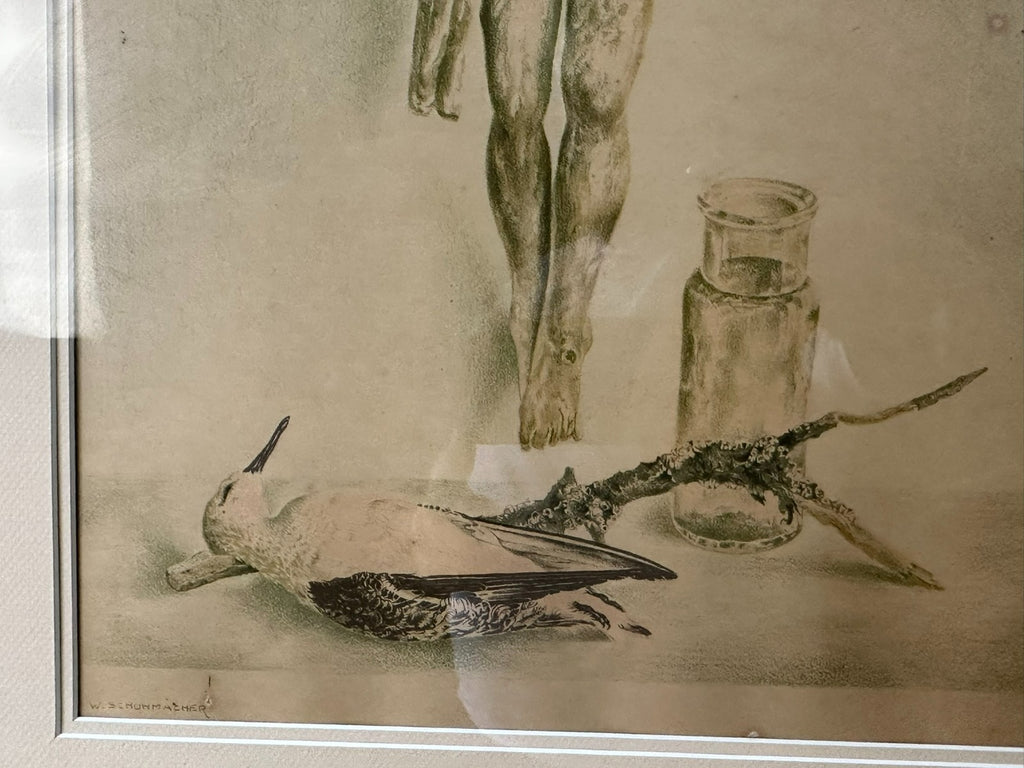 Wim Schuhmacher (1894-1986) grosse Lithografie Stillleben mit Jesus Korpus