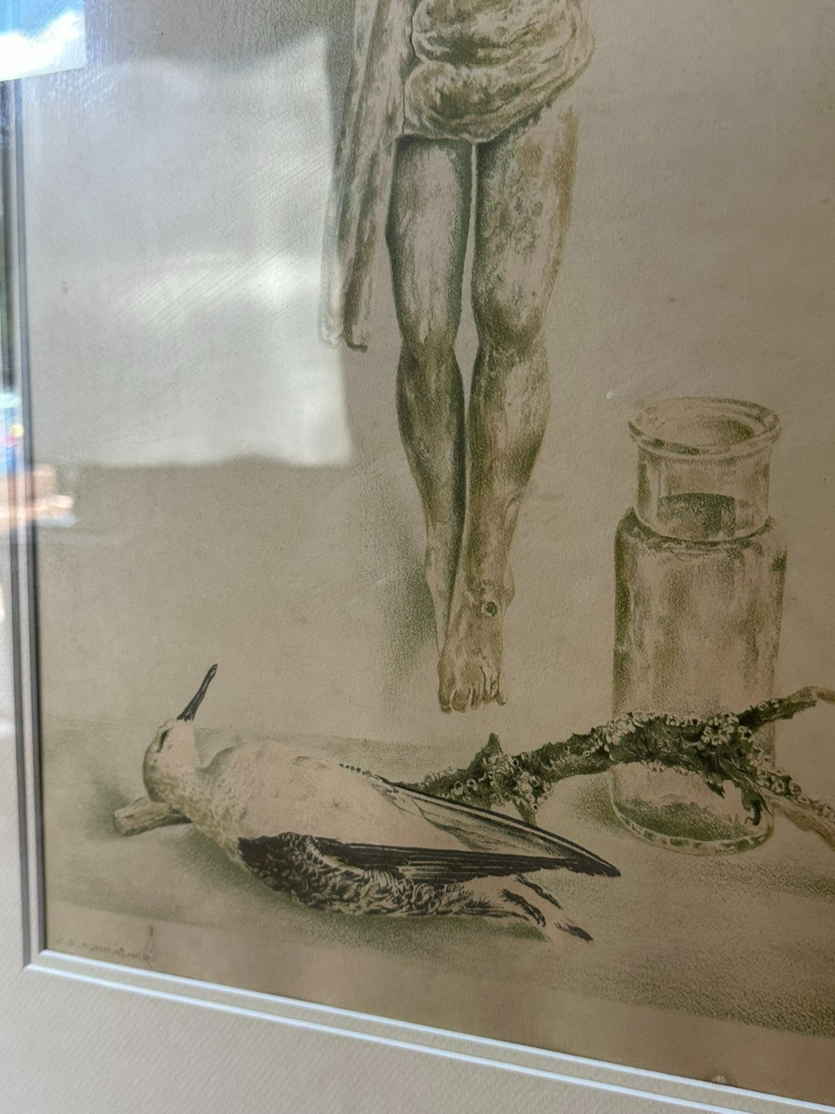 Wim Schuhmacher (1894-1986) grosse Lithografie Stillleben mit Jesus Korpus