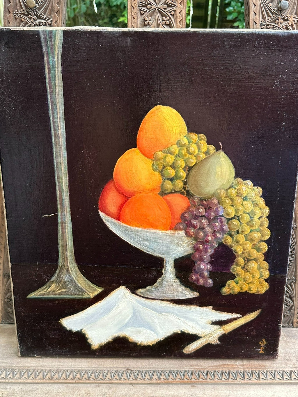 Monogrammist altes Ölgemälde auf Leinwand Obst Stillleben