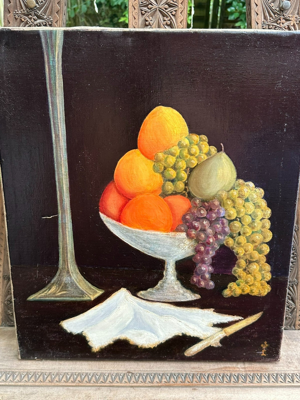 Monogrammist altes Ölgemälde auf Leinwand Obst Stillleben