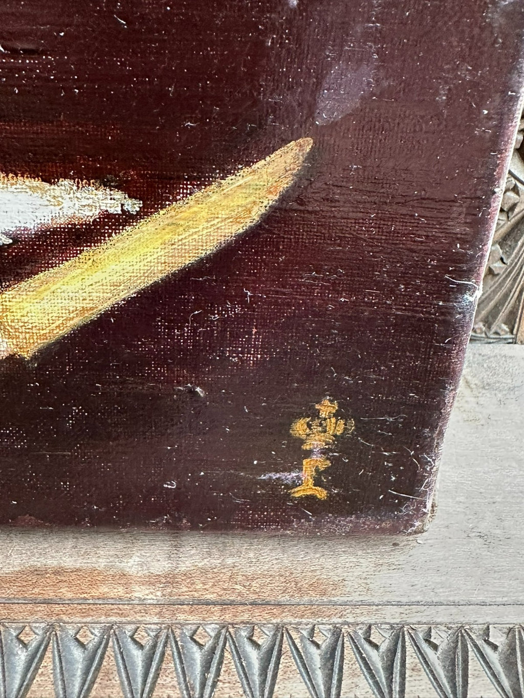 Monogrammist altes Ölgemälde auf Leinwand Obst Stillleben