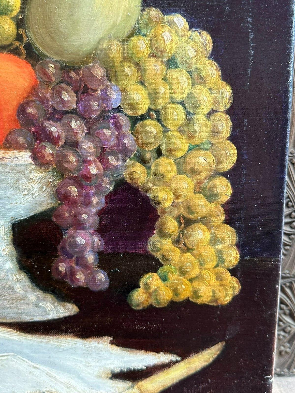 Monogrammist altes Ölgemälde auf Leinwand Obst Stillleben