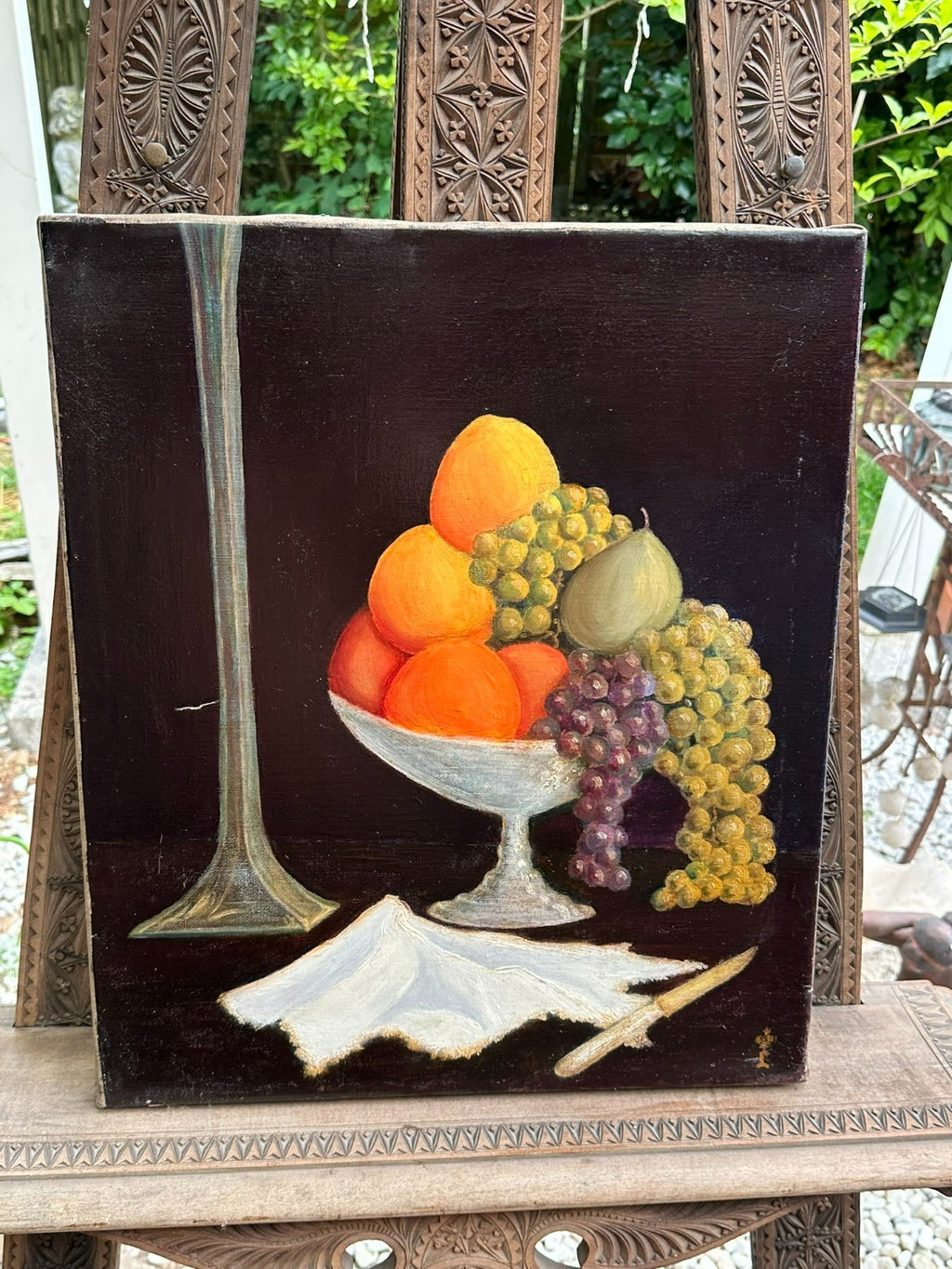 Monogrammist altes Ölgemälde auf Leinwand Obst Stillleben