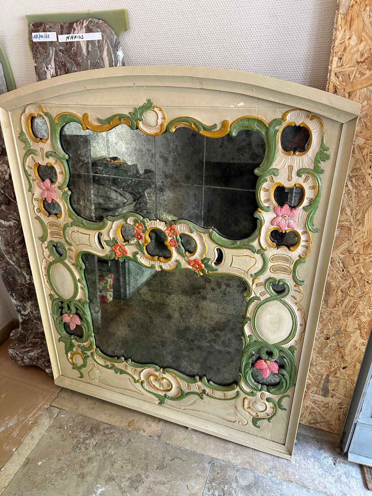 GROSSER VINTAGE LANDHAUS WANDSPIEGEL SPIEGEL HOLZ HANDBEMALT